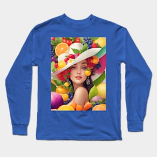 А woman with a white hat and some colorful fruity Long Sleeve T-Shirt